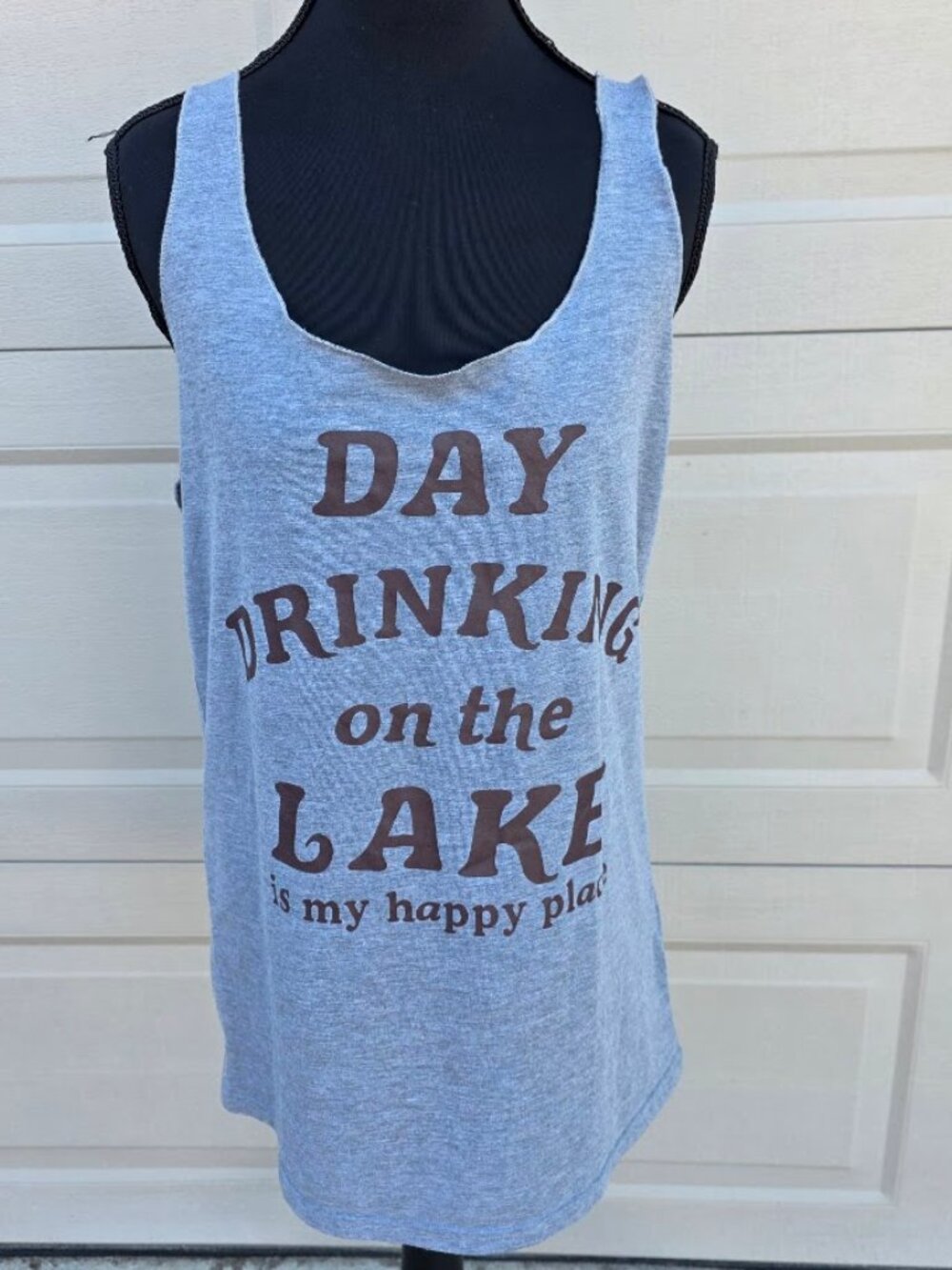 SHESHOW Lake Life Day Drinking Graphic Tank Top Heather Gray Women's Medium